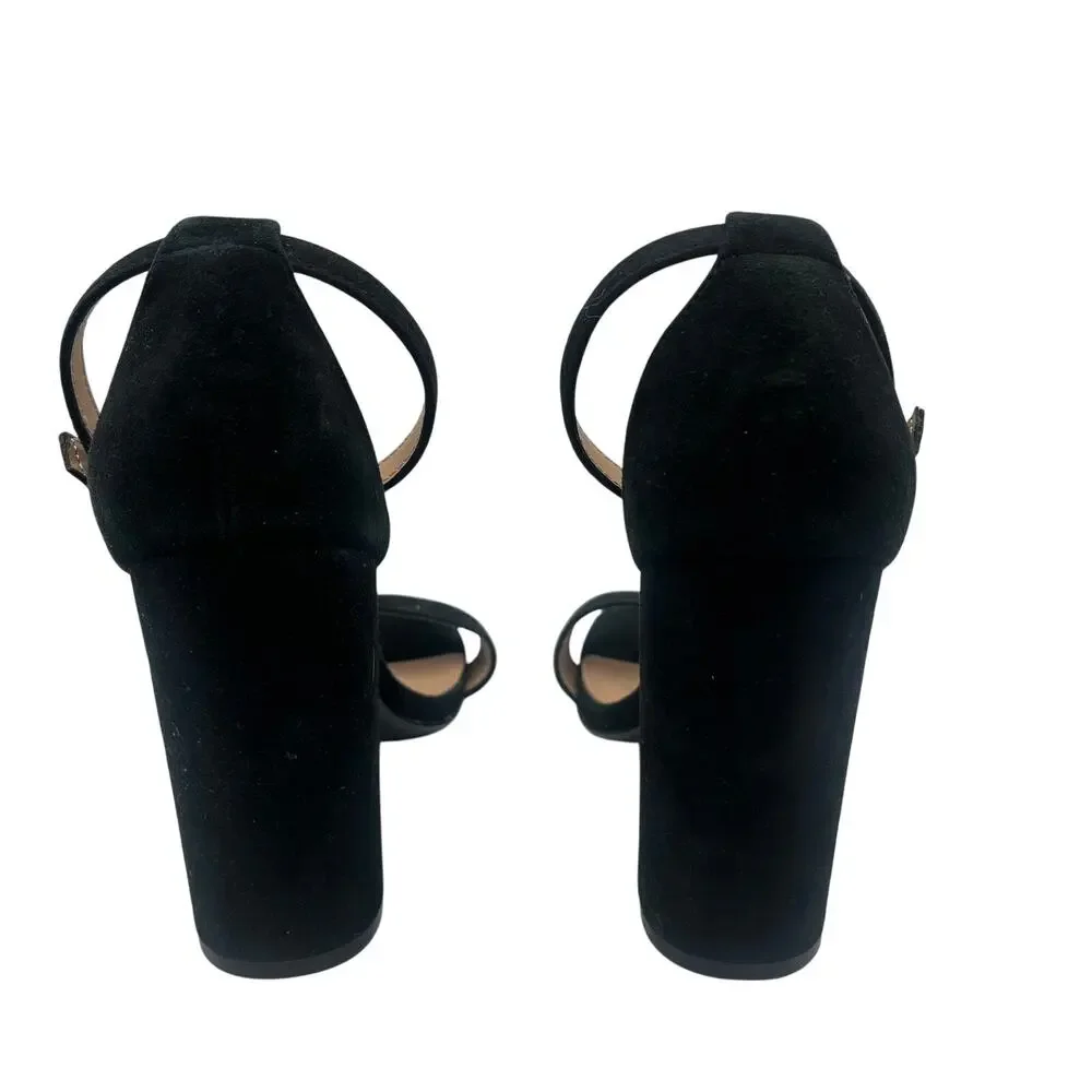 Steve Madden Block Heel Sandals Carrson Suede Ankle Strap Black Size 8M
